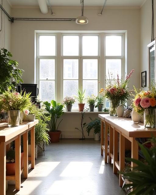 The bright and welcoming interior of the Fleur Passage Co. floral studio.