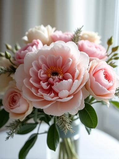 The Willowdale Blush bouquet featuring pink peonies and roses.
